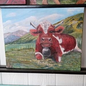 Original acrylic funny cow painting